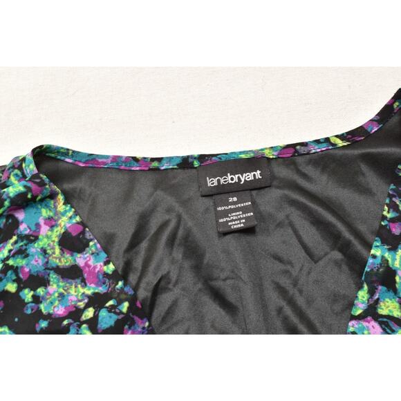 Lane Bryant Plus Size 28 Green Purple Abstract Chiffon Short Sleeve Dress Polyes - Picture 5 of 8